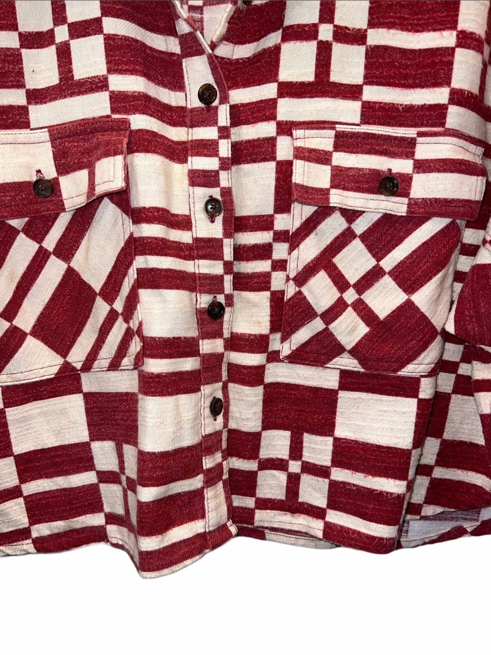 BDG Red and Cream Geometric Shacket, Size SP, (0033) - Picture 7 of 12